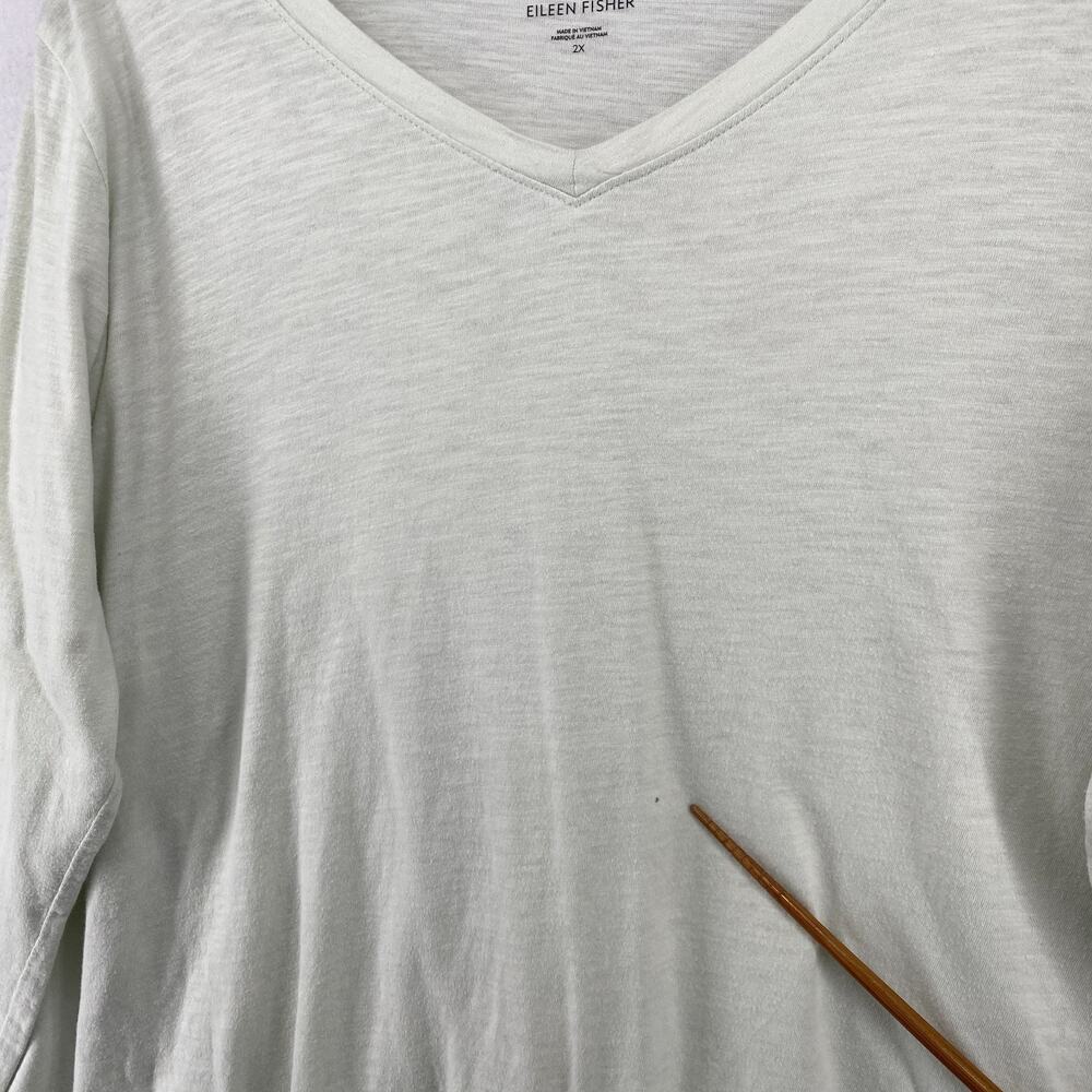 EILEEN FISHER Top 2X Slub Organic Cotton Jersey V-Neck Long Sleeve Light Green - Picture 10 of 11